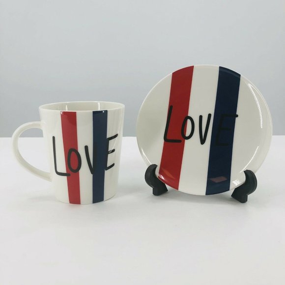 Ellen Degeneres Royal Doulton Love Set Mug Plate Saucer Red White Blue Stripes - Picture 1 of 11